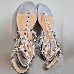 Authentic Valentino Garavani Gray Studded Suede Gladiator Sandals